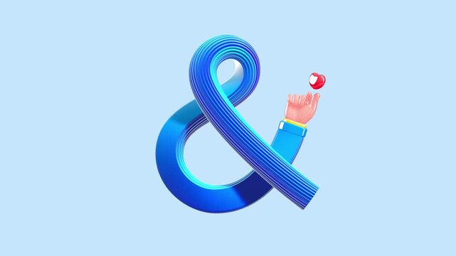 Blue infinity loop symbol with cartoon hand holding small red heart on soft background expressing endless love connection and positive emotion