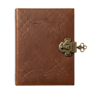 Brown leather diary with vintage lock and key