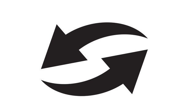 Bold black circular arrows symbol indicating refresh, recycle, or repeat action on a clean white background.