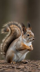 Obraz premium Squirrel Standing on the Ground with Bushy Tail in Natural Habitat.