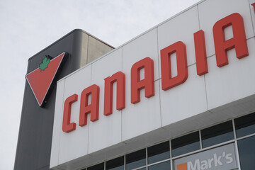 Fototapeta premium sign outside Canadian Tire, a department store, located at 1025 Lake Shore Blvd E, Toronto