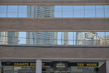 Fototapeta premium exterior building facade and sign of Granite Brewery & Tied House, a brewpub, located at 245 Eglinton Av E, Toronto