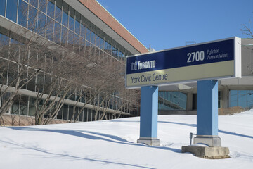 Fototapeta premium road side sign of York Civic Centre, a municipal office complex, located at 2700 Eglinton Av W, Toronto