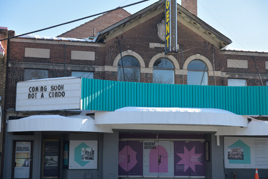 exterior of Regent Revival, formerly Regent Theatre (Belsize Theatre, Crest) 1927, located at 551 Mt Pleasant Rd, Toronto