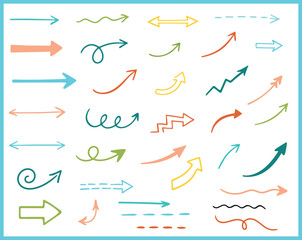 Hand Drawn Pastel Arrow Planner Stickers &ndash; Directional Markers, Curved and Straight Arrows for Daily Organizer Vector Collection