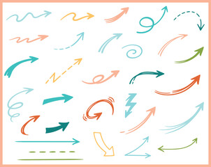 Hand Drawn Pastel Arrow Planner Stickers &ndash; Directional Markers, Curved and Straight Arrows for Daily Organizer Vector Collection