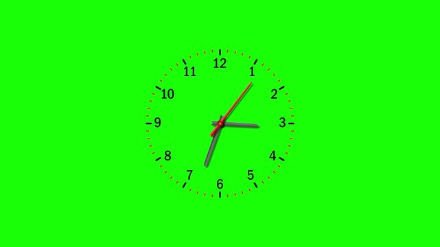 Animation of the analog clock from 3 to 4 o'clock. The clock is counting down 1 hour at a fast pace, but the last 15 seconds are moving at a normal speed.