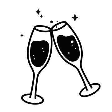 乾杯するシャンパングラスのモノクロ線画アイコン