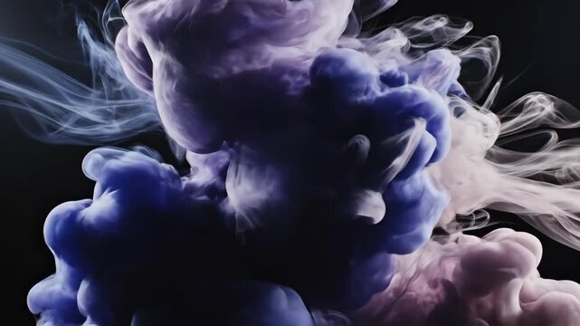 Abstract purple and white ink clouds in black water motion background for visual effects compositions or motion graphics