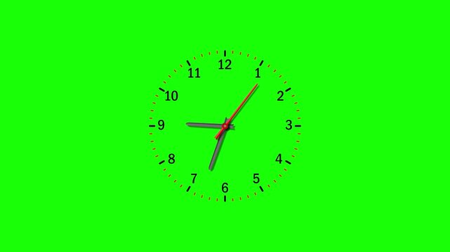 Animation of the analog clock from 9 to 10 o'clock. The clock is counting down 1 hour at a fast pace, but the last 15 seconds are moving at a normal speed.