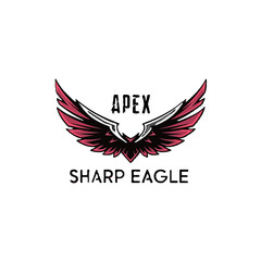 Sharp Red and Black Eagle with Spreading Wings and "APEX SHARP EAGLE" Text, Precision Gaming Logo on Isolated White Background