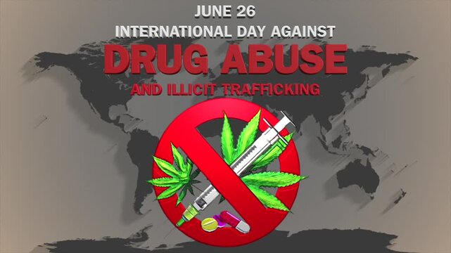 International day against drug abuse and illicit trafficking on june 26 with world map