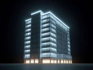 Fototapeta premium office building night glow isolated on a black background