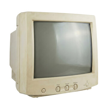 Old vintage beige CRT computer monitor