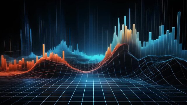 Rapidly shifting line graphs oscillating violently, dark fintech background animation