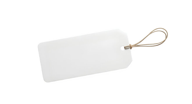 Blank white rectangular price tag with twine string isolated on transparent background