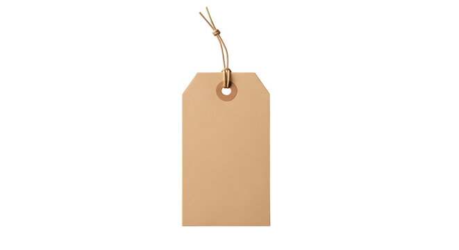 Blank brown cardboard gift tag with string loop isolated on transparent background