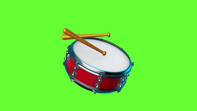 Drum roll announcement intro with rotating red snare and sticks. 3D animation for show opening, presentation intro, attention effect. Video 4K