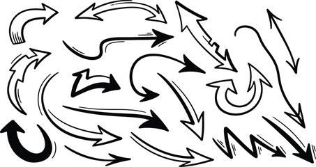 A complex illustration of multiple arrows in a swirling pattern on a white background