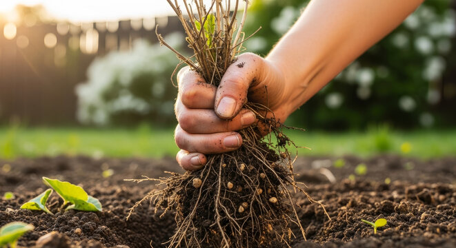Woman Removing Weeds from Garden Bed for Spring Yard Makeover, Gardening Blogs, Home Improvement Articles, Landscaping Projects, and Outdoor Living Tips