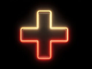 Obraz premium neon plus symbol isolated on a black background