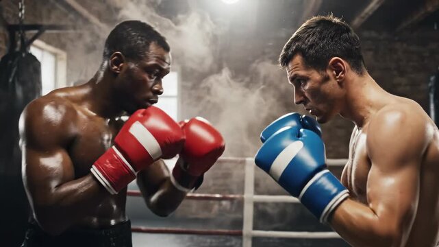 Intense Boxing Match - Two Fighters Engage in a Competitive Bout.