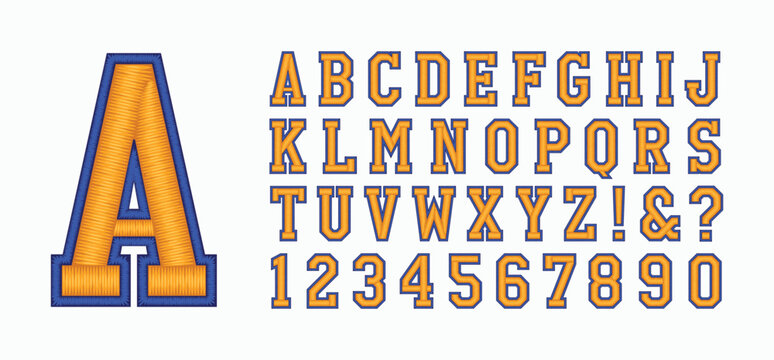 Classic college font. Vintage sport font in american style for football, baseball or basketball logos and t-shirt. Athletic department typeface, varsity style font. Vector