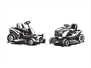 Naklejka premium Lawn mower service logo icon isolated vector on white background. Zero Turn Lawn Mower Lawn Care silhouette with grass cutter