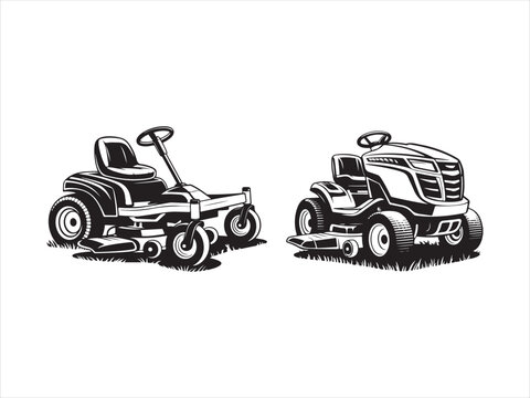 Lawn mower service logo icon isolated vector on white background. Zero Turn Lawn Mower Lawn Care silhouette with grass cutter