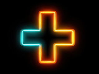 Obraz premium neon plus symbol isolated on a black background