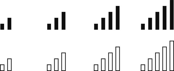 Obraz premium Mobile Network Signal Strength Icon Set with Increasing Bars on White Background
