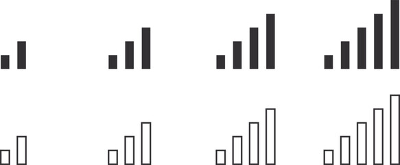 Mobile Network Signal Strength Icon Set with Increasing Bars on White Background