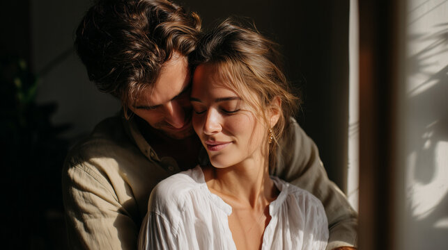 Warm back hug expressing love, trust, and emotional safety.