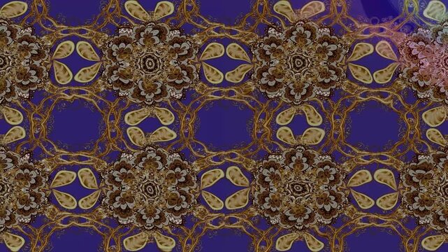 Luxury purple and gold video background with retro hand drawn floral ornaments, elegant baroque details and vintage texture. Seamless loop animation with ornate pattern for creative design.