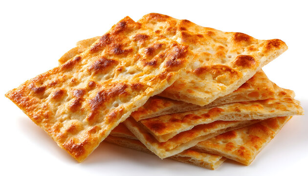 Chickpea flatbread with crispy golden brown texture and cut slices isolated on white background. Concept of Argentina Faina food