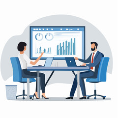 Modern Flat Business Meeting Illustration Showing Strategic Team Collaboration