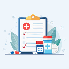 Online Pharmacy and Medication Concept with Bottle and Capsules in Flat Style