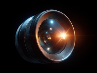 camera lens glow isolated on a black background
