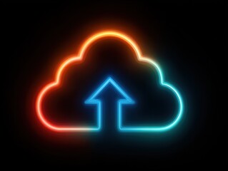 cloud upload neon isolated on a black background