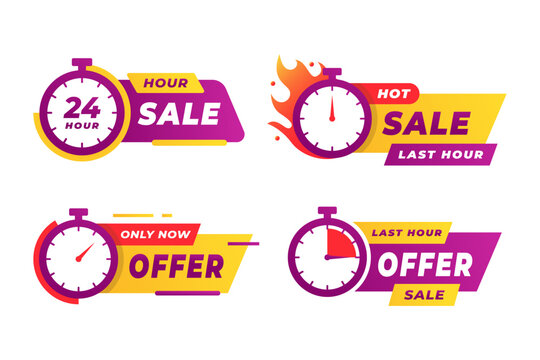vector illustration of Last Hour Sale Badge Set With Stopwatches, Timers and Flash Offer Labels for Promotions.