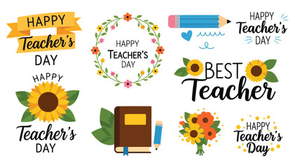 Colorful graphic designs celebrating teacher's day with various elements © GW