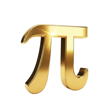 Golden pi symbol in 3d rendering isolated on transparent background