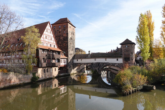 Henkerturm And Wasserturm In Nuremberg, Germany In Autumn. 