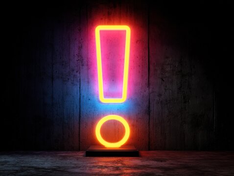 neon exclamation mark isolated on a black background