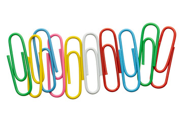 Obraz premium Colorful Paper Clips Row Isolated on White Background