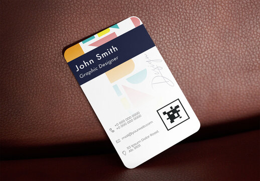 Real photo of edge rounded vertical Business Card Mockup Placed on a Surface