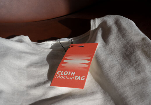 Real photo of Cloth Tag on Plain Shirt. PSD template mockup