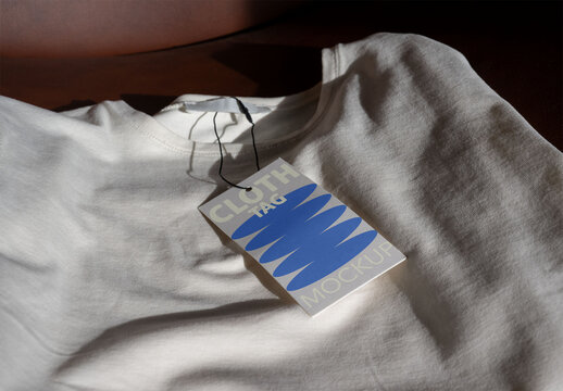 Real photo of Hang Tag on Cloth Tag Design. PSD template mockup