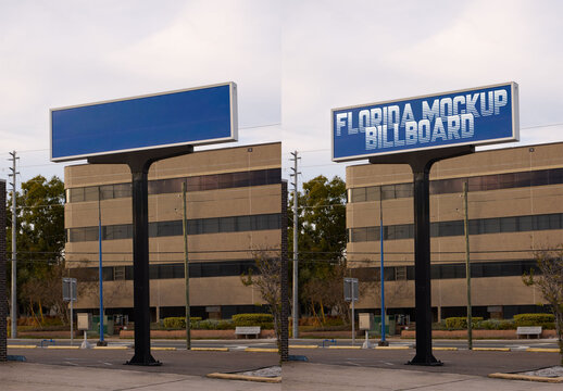 Real photo of Pylon billboard in Florida Area. PSD template mockup.