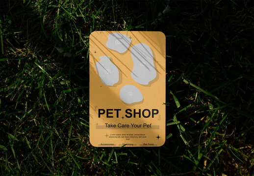 Real photo of Vertical Business Card Mockup on Grass Surface 